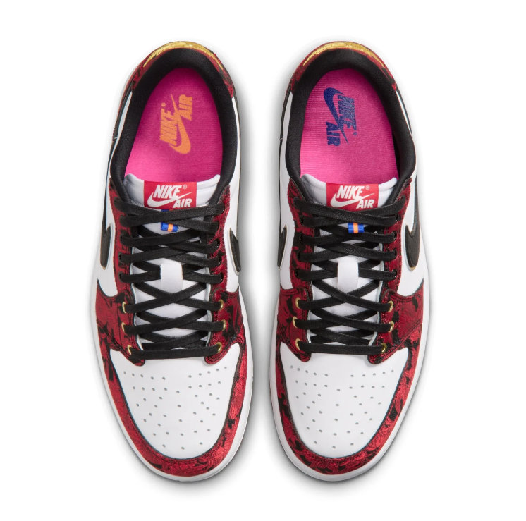 Air Jordan Low-Top Sneakers – Red & White with Gold-Tone Details