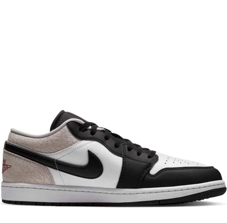 Air Jordan Low-Top Sneakers – Black & White with Cream Crackle-Effect Panels