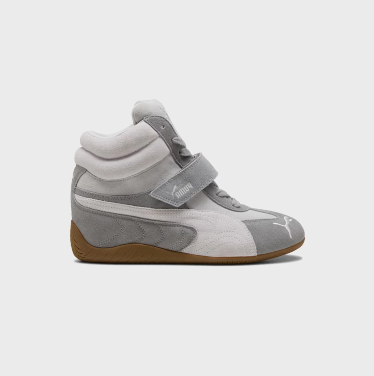PUMA High-Top Sneakers – Grey & White with Gum Sole