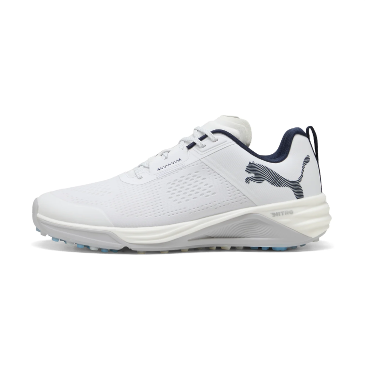 PUMA Sport Sneakers –  White & Black with Blue Sole Accents