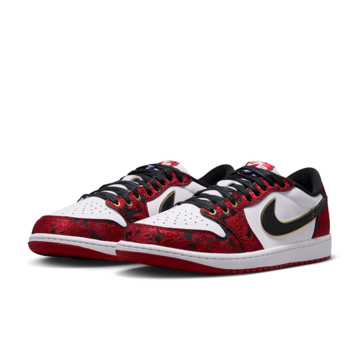 Air Jordan Low-Top Sneakers – Red & White with Gold-Tone Details