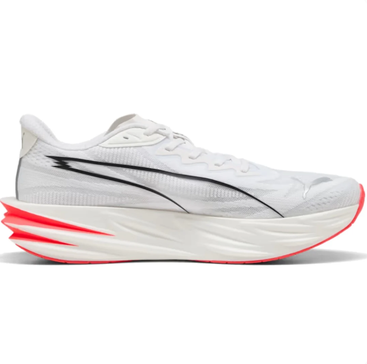 PUMA Running-Style Sneakers – White & Black with Coral Red Sole Accents
