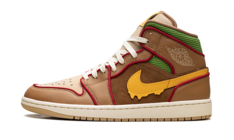 Air Jordan High-Top Sneakers – Brown & Tan with Yellow Drip-Effect Swoosh
