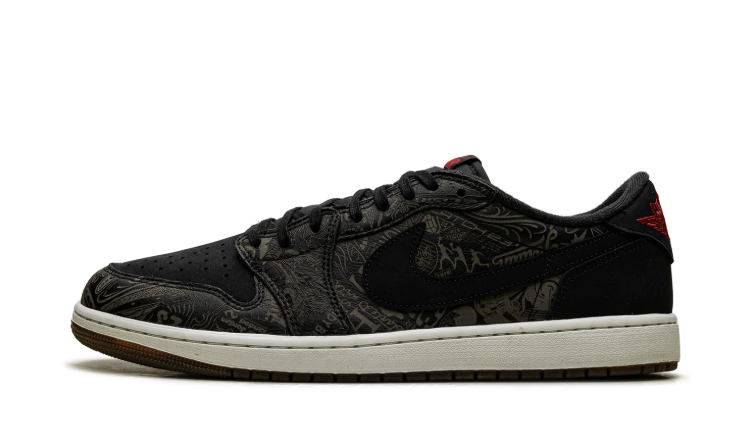 Air Jordan Low-Top Sneakers – Black with Graphic Print & Cream Sole