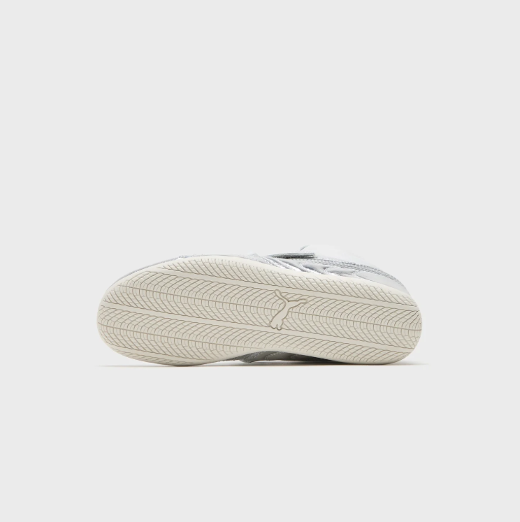 PUMA High-Top Sneakers – Metallic Silver & White with Instep Strap