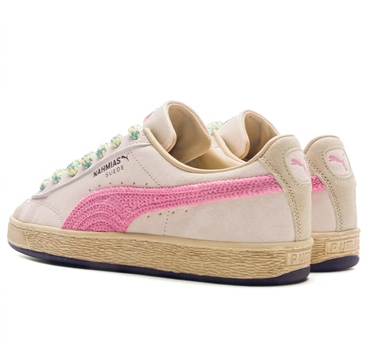 PUMA Suede Low-Top Sneakers – Cream & Pink with Mint Rope Laces