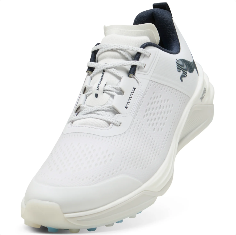 PUMA Sport Sneakers –  White & Black with Blue Sole Accents