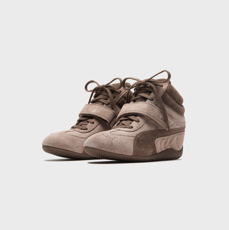 PUMA High-Top Sneakers – Taupe & Brown with Instep Strap