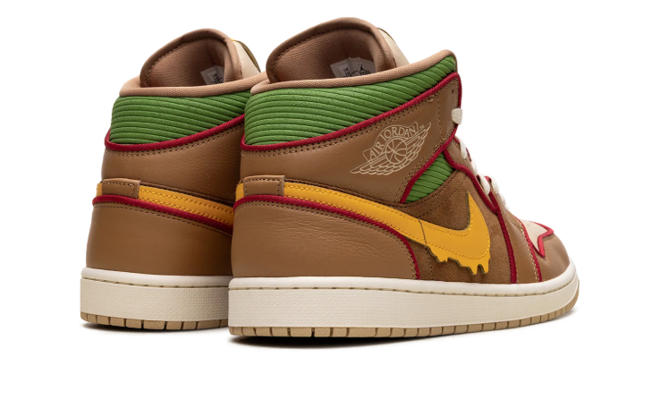 Air Jordan High-Top Sneakers – Brown & Tan with Yellow Drip-Effect Swoosh
