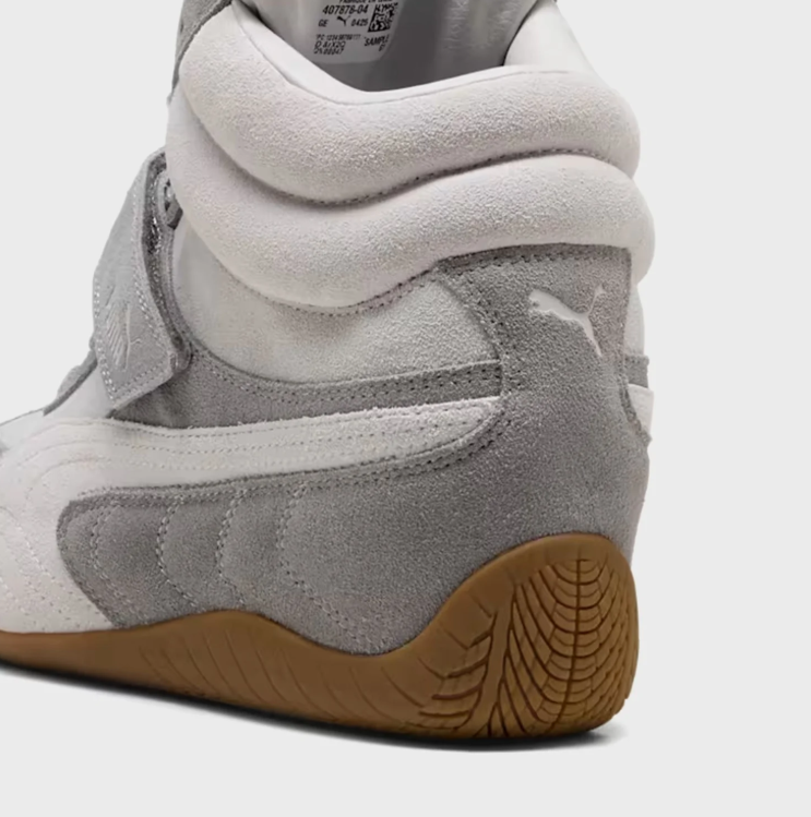 PUMA High-Top Sneakers – Grey & White with Gum Sole