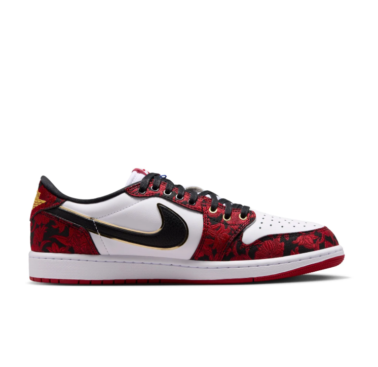 Air Jordan Low-Top Sneakers – Red & White with Gold-Tone Details