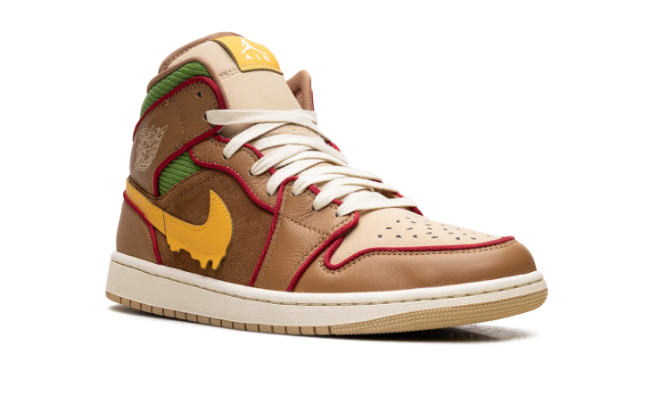 Air Jordan High-Top Sneakers – Brown & Tan with Yellow Drip-Effect Swoosh