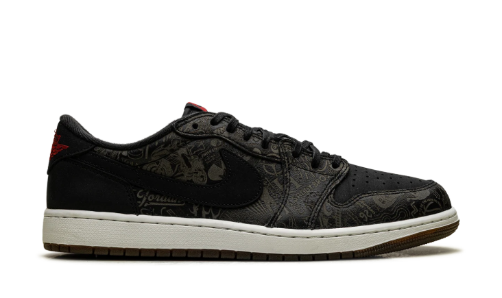Air Jordan Low-Top Sneakers – Black with Graphic Print & Cream Sole