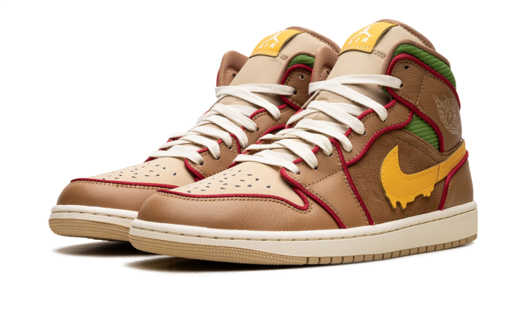 Air Jordan High-Top Sneakers – Brown & Tan with Yellow Drip-Effect Swoosh