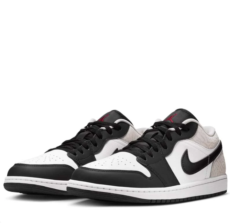 Air Jordan Low-Top Sneakers – Black & White with Cream Crackle-Effect Panels