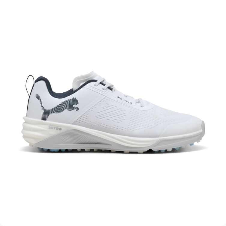 PUMA Sport Sneakers –  White & Black with Blue Sole Accents