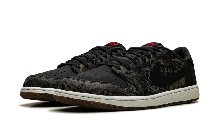 Air Jordan Low-Top Sneakers – Black with Graphic Print & Cream Sole