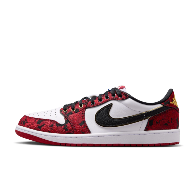Air Jordan Low-Top Sneakers – Red & White with Gold-Tone Details