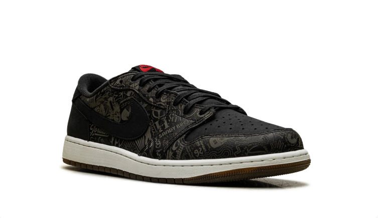 Air Jordan Low-Top Sneakers – Black with Graphic Print & Cream Sole