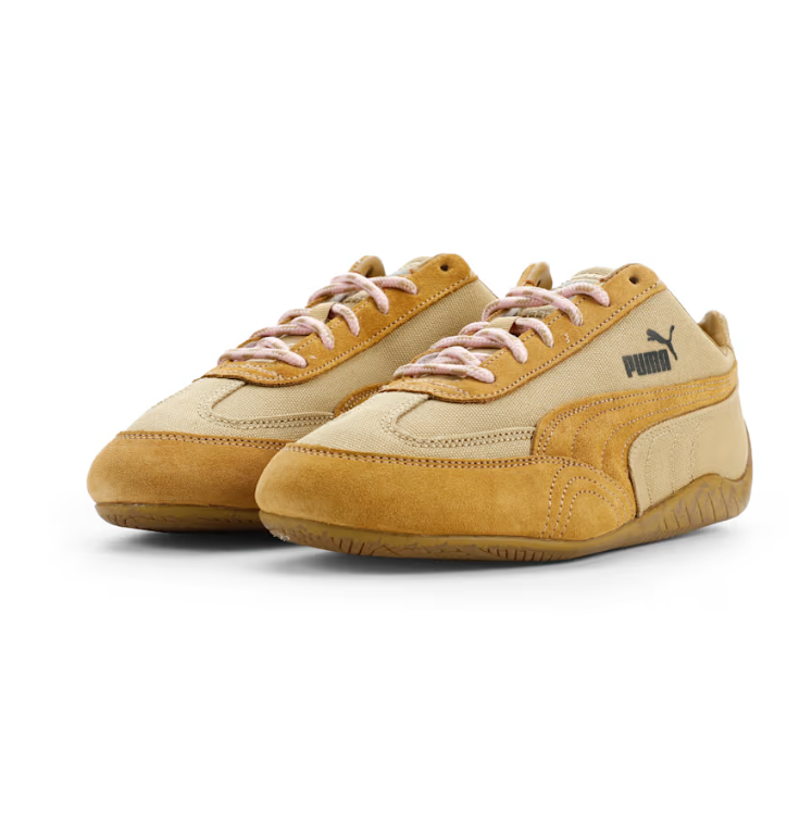 PUMA Low-Profile Sneakers – Sand & Golden Tan with Pink Laces