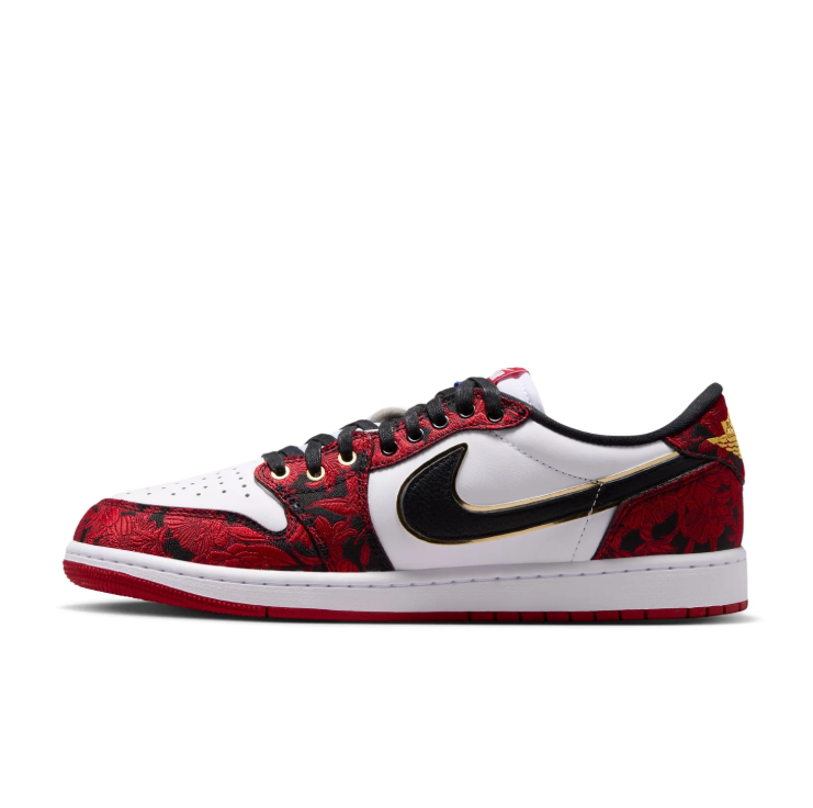 Air Jordan Low-Top Sneakers – Red & White with Gold-Tone Details