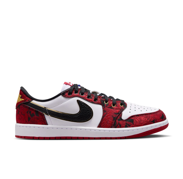 Air Jordan Low-Top Sneakers – Red & White with Gold-Tone Details