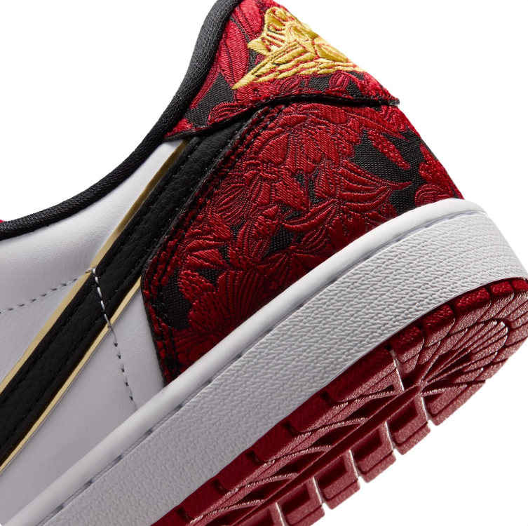 Air Jordan Low-Top Sneakers – Red & White with Gold-Tone Details