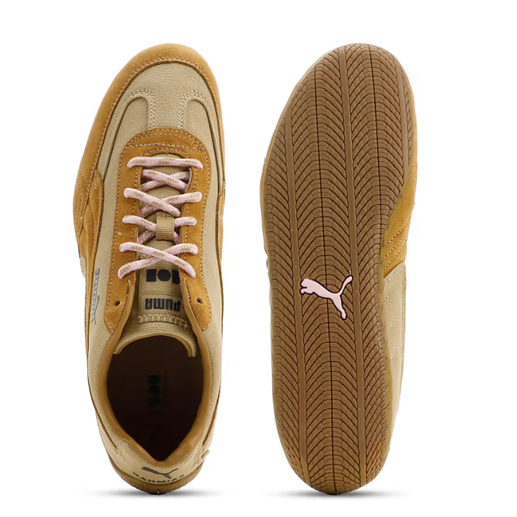 PUMA Low-Profile Sneakers – Sand & Golden Tan with Pink Laces