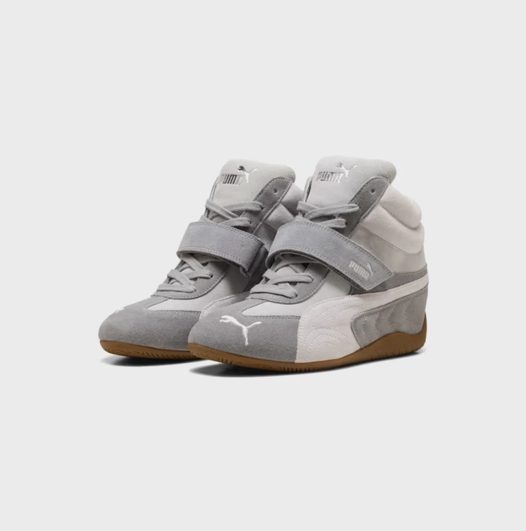 PUMA High-Top Sneakers – Grey & White with Gum Sole