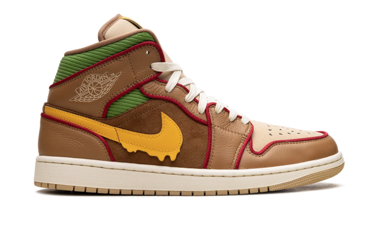 Air Jordan High-Top Sneakers – Brown & Tan with Yellow Drip-Effect Swoosh