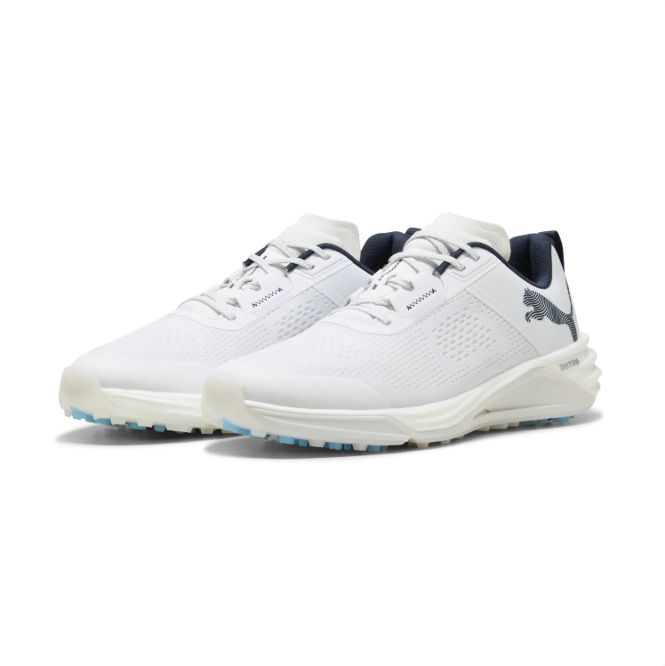 PUMA Sport Sneakers –  White & Black with Blue Sole Accents