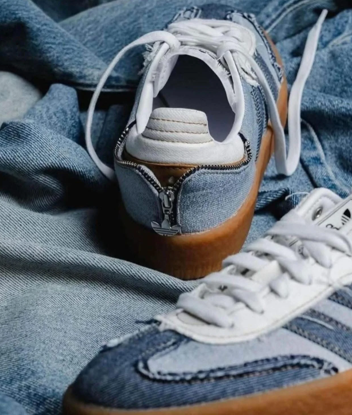 adidas Samba Denim-Style Sneakers – Blue Patchwork & Gum Sole