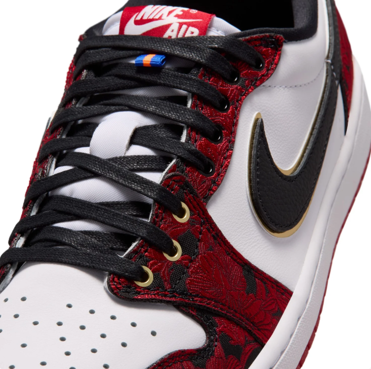 Air Jordan Low-Top Sneakers – Red & White with Gold-Tone Details