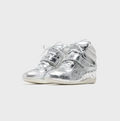 PUMA High-Top Sneakers – Metallic Silver & White with Instep Strap