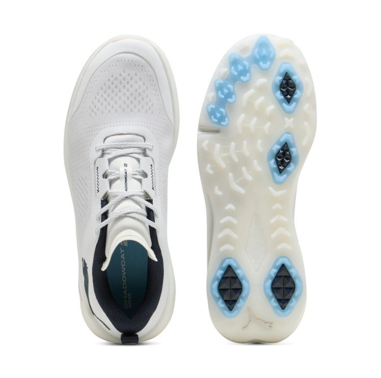 PUMA Sport Sneakers –  White & Black with Blue Sole Accents