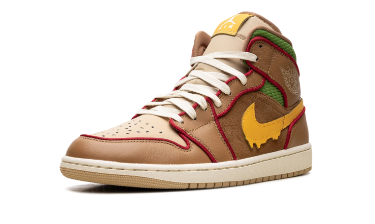 Air Jordan High-Top Sneakers – Brown & Tan with Yellow Drip-Effect Swoosh