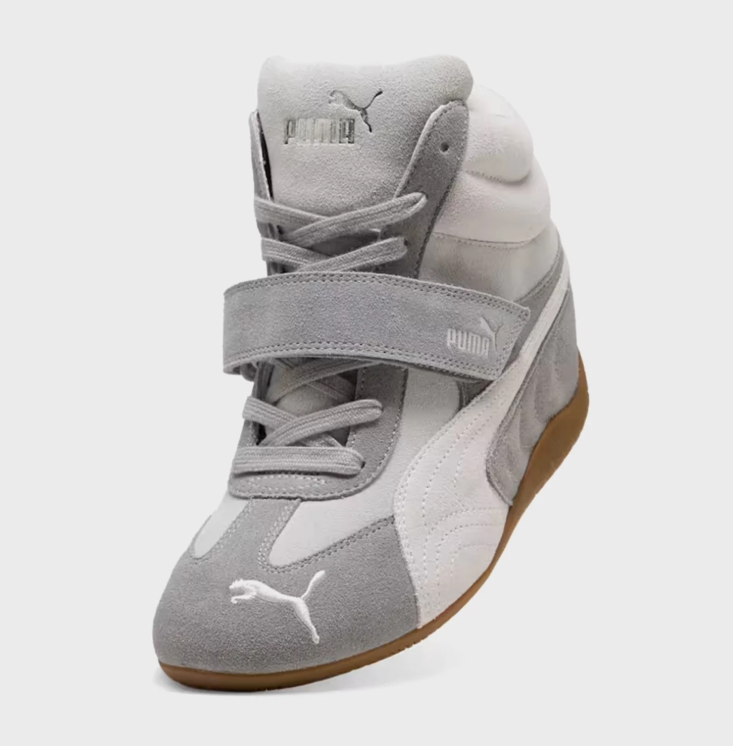 PUMA High-Top Sneakers – Grey & White with Gum Sole