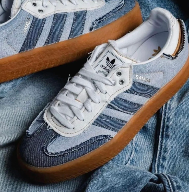 adidas Samba Denim-Style Sneakers – Blue Patchwork & Gum Sole