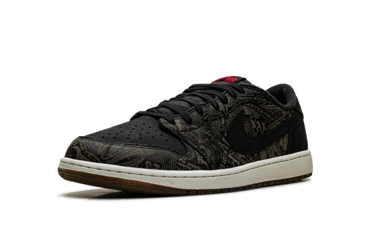 Air Jordan Low-Top Sneakers – Black with Graphic Print & Cream Sole